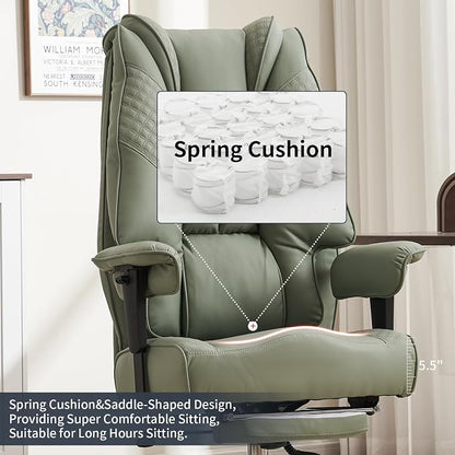 EXCEBET Big and Tall Office Chair 400lbs Wide Seat, Leather High Back Executive Office Chair with Foot Rest, Ergonomic Chairs Lumbar Support for Lower Back Pain Relief (Light Green)