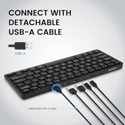 Perixx PERIBOARD-416 Wired Mini USB Keyboard with 4 Hubs - X Type Scissor Keys - Detachable USB-C and A Cable - US English
