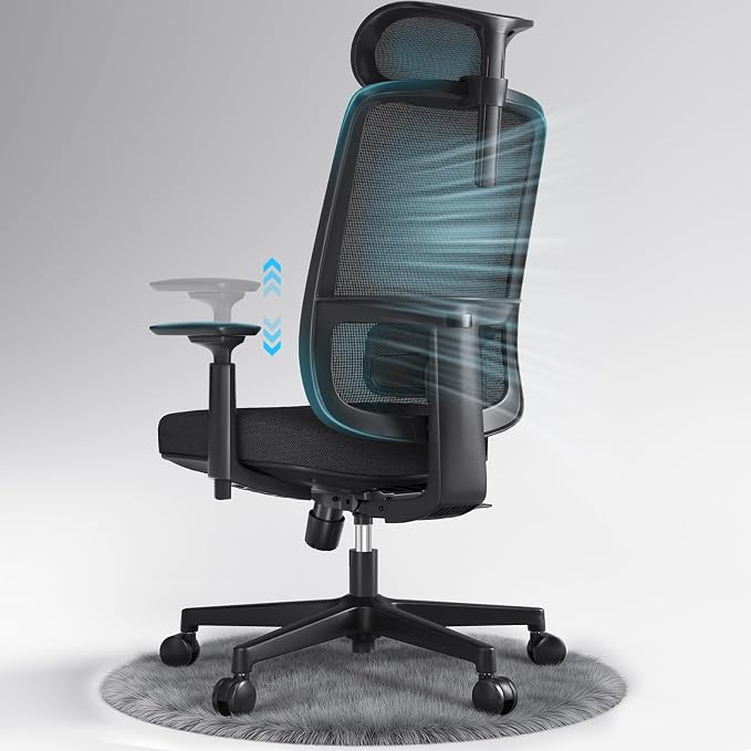 ErgoSift Ergonomic Mesh Office Chair Computer Desk Chair, Headrest, Black | 3D Armrests, Lumbar Support, Seat Slide, 330 lbs Capacity, Home Office and Gaming
