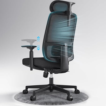ErgoSift Ergonomic Mesh Office Chair Computer Desk Chair, Headrest, Black | 3D Armrests, Lumbar Support, Seat Slide, 330 lbs Capacity, Home Office and Gaming