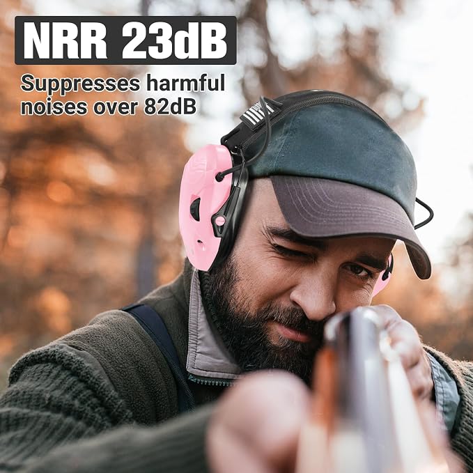 Electronic Shooting Ear Protection w/Gel Pads, 23dB NRR Active Noise Reduction & 3X Amplification Headset for Shooters