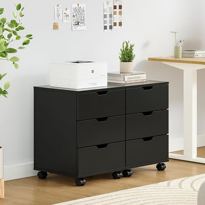 Farini 3-Drawer Under Desk Wooden File Storage Cabinet with Lockable Caster for Home Office,Black,Fully Assembly