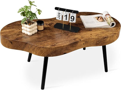 Coffee Tables for Living Room Mid-Century Small Coffee Table Wood Framed Cloud Shaped Center Table Easy Assembly Portable Furniture for Bedroom Apartment Reception Room Retro Brown