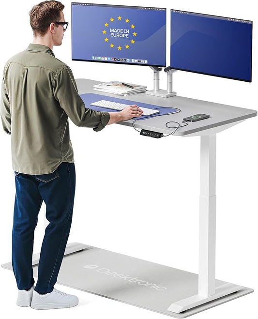 Desktronic HomeOne Standing Desk 54x28 — Ergonomic Sit Stand Home Office Desk, Made in Europe, Electric Dual Motor Height Adjustable, USB & USB-C Charging, Wobble-Free, Touchscreen, 3 Memory Presets