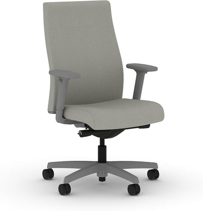 HON Ignition 2.0 Ergonomic Office Chair with Adjustable Arms, Advanced Synchro‑Tilt Recline, Upholstered Desk and Computer Chair for Home Office or Workstation, Titanium Frame, Fog