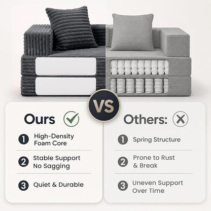 COMAX Futon Sofa Bed, 4‑in‑1 Convertible Sofa Bed, Folding Boneless Couches | Boneless Couch for living room, Fold Out Small Foldable Loveseat Floor Sleeper Mattress Lounge Space‑Saving, Ash Gray