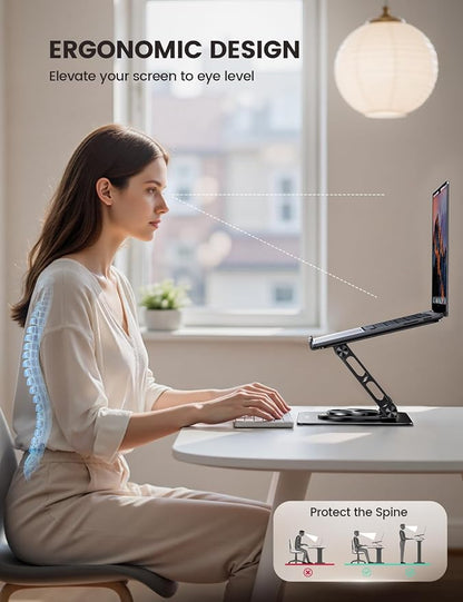 Lamicall Adjustable Laptop Stand for Desk - 360° Rotating Base Ergonomic Computer Stand, Aluminum Laptop Riser Foldable Protable for Office Home fits MacBook Neo Air Pro, Dell, HP (10-17.3'') - Black