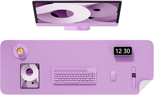 Desk Pad, 48" x 17" PU Leather Non-Slip Desk Mat Large Mouse Pad for Desktop, Waterproof Laptop Computer Writing Mat for Office, Home, Work, Gaming, Purple