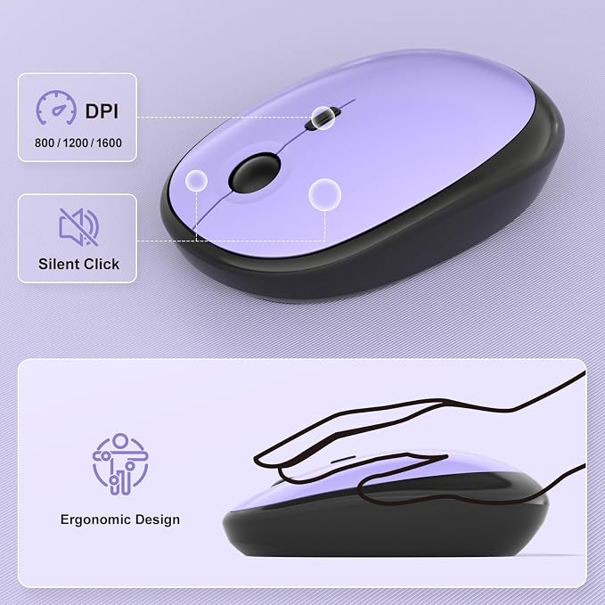 MOFII Wireless Keyboard and Mouse Combo,2.4G Typewriter Keyboard Quiet Mice | Retro Full Size Computer Keyboards,Cute Mouse,USB Dongle Plug and Play, for PC,Laptop,Desktop,Windows (Black Purple Gradient)