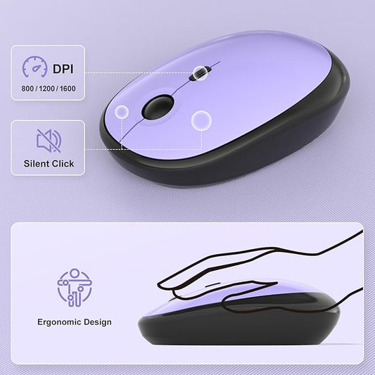 Wireless Keyboard Mouse Combo - Lovely Blackpurple-Gradient Rainbow Full-Sized Typewriter Colorful Keyboards, Round Keycap Plug Play Retro Cute Keyboards for Windows, Laptop, PC, Desktop, Computer