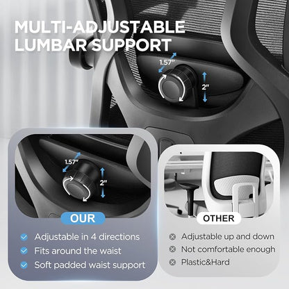 Ergonomic Office Chair with Footrest,Ultra Thick Reclining Office Desk Chair with Adjustable 2D Lumbar Support and Headrest,Spring Cushion,High Back Premium Mesh Computer Chair Office Chairs,Black