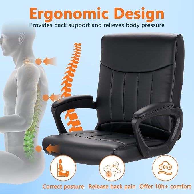 CLATINA Mid Back Leather Office Executive Chair with Lumbar Support and Padded Armrestes Swivel Adjustable Ergonomic Design for Home Computer Desk 4 Pack