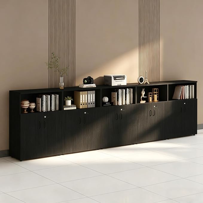 File Cabinet with Password Lock, Wood Lateral Filing Cabinet for Letter/A4 Files, 3 Drawer with Door, Printer Stand with Open Shelves for Home Office