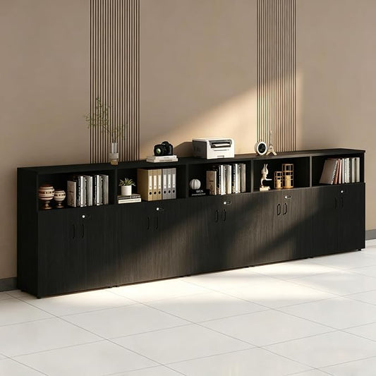 File Cabinet with Password Lock, Wood Lateral Filing Cabinet for Letter/A4 Files, 3 Drawer with Door, Printer Stand with Open Shelves for Home Office
