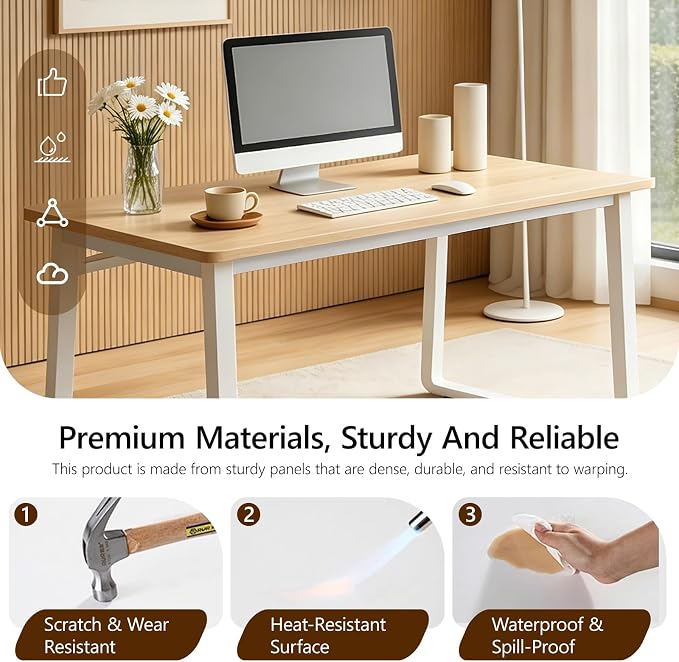 Small Office Computer Desk, Simple Style Writing Desk Waterproof and Scratch-Resistant,Sturdy Study Writing Desk with Wooden Tabletop and Metal Frame for Bedroom, Study Room, Living Room