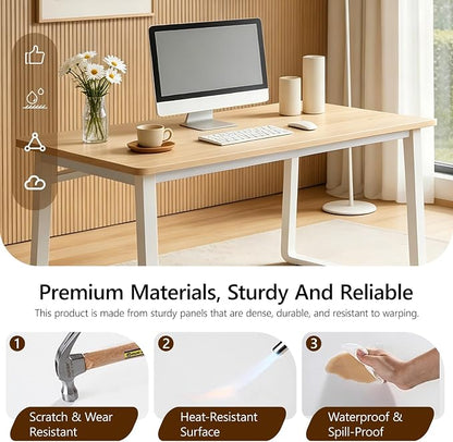 Small Office Computer Desk, Simple Style Writing Desk Waterproof and Scratch-Resistant,Sturdy Study Writing Desk with Wooden Tabletop and Metal Frame for Bedroom, Study Room, Living Room