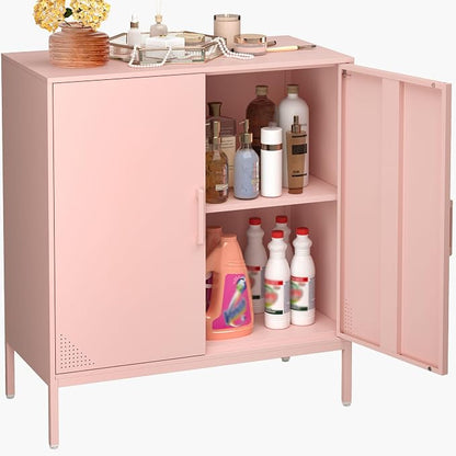 Steehoom Metal Storage Cabinet with 2 Doors, Steel Buffet Sideboard Entryway Locker Cabinet Kitchen Cupboard for Garage, Dining Room, Kitchen, Office, Bar (Pink, 31.5" D x 15.75" W x 35.43" H)