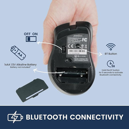 Perixx PERIMICE-821IB Wireless Bluetooth Mouse - Silent Click - Ergonomic Design - Iron Black