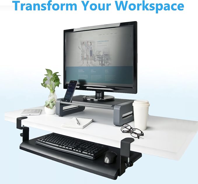 Max Smart Clamp On Keyboard Tray Under Desk, Keyboard Drawers, Keyboard Platforms, 20inch, Easy Assembly, Slide-Out Platform Computer Drawer for Typing
