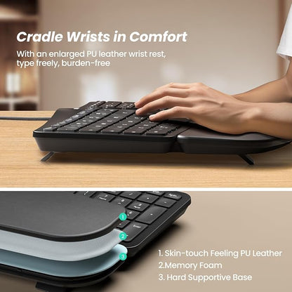 Nulea RT05C Wired Ergonomic Keyboard, Split Keyboard with Cushioned Wrist Rest, Adjustable Tilt Legs, Plug and Play, USB Corded, Compatible with Windows/Mac