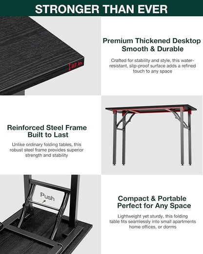Frylr Small Folding Computer Desk – 43.3 Inch Portable Table for Craft and Study, Lightweight Desk for Small Spaces, Foldable Laptop Table Built-in AC/USB Outlets for Convenience, Dark Oak