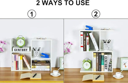 PAG Desktop Shelf Freestanding Wooden Small Bookshelf Desk Supplies Organizers and Accessories Storage Display Rack Office Dorm Decor for Women, White