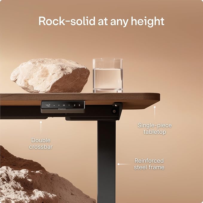 Desktronic HomeOne Standing Desk 54x28 — Ergonomic Sit Stand Home Office Desk, Made in Europe, Electric Dual Motor Height Adjustable, USB & USB-C Charging, Wobble-Free, Touchscreen, 3 Memory Presets