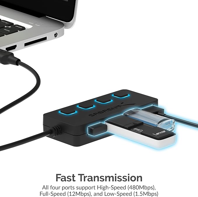 SABRENT 4 Port USB 2.0 Data Hub with Individual LED lit Power Switches [Charging NOT Supported] for Mac & PC (HB-UMLS) (Pack of 2)