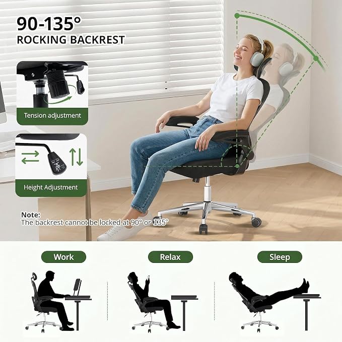 Office Chair, Ergonomic Breathable Mesh,Flip-Up Arms and Adjustable High Back Lumbar Support,Comfy Computer Chair for Home Office (Black, 407)