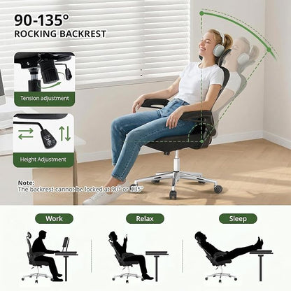 Office Chair, Ergonomic Breathable Mesh,Flip-Up Arms and Adjustable High Back Lumbar Support,Comfy Computer Chair for Home Office (Black, 407)