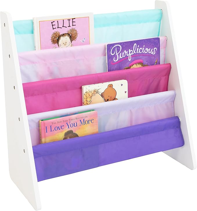 Humble Crew Kids Bookshelf, 4-Tier Front-Facing Book Display Organizer, Montessori Toddler Bookcase for Playroom, Bedroom & Reading Corner, White/Pink/Purple/Blue
