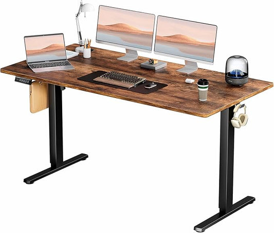 Sweetcrispy Electric Standing Desk Adjustable Height, 63x24 Inch Sit Stand Up Home Office Desks Memory Computer Workstation PC Work Table with Preset Splice Wood Board Metal Frame, Rustic