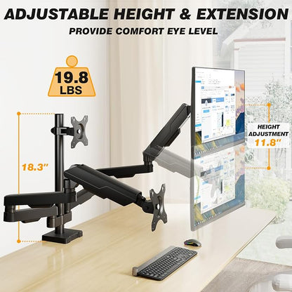 5Rcom Triple Monitor Mount Stand for 17-34 inch Computer Screens, Full Motion Monitor Dual Monitor Arms, Dual Monitor Arms Hold up to 22lbs, Gas Spring Monitor Stand, 75/100mm VESA Mount