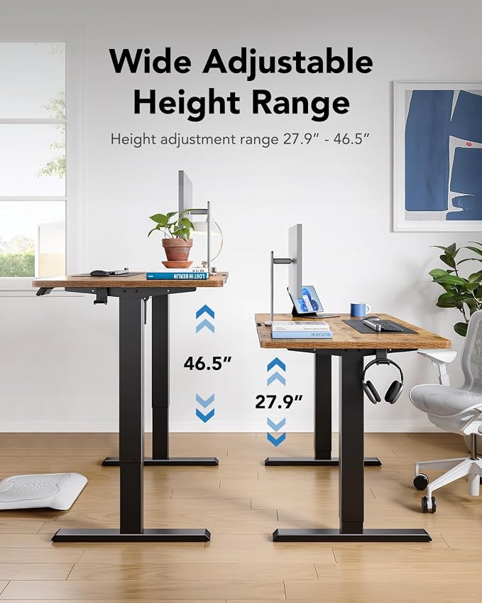 HUANUO Electric Standing Desk,53" x 28" Height Adjustable Desk, 4 Memory Height Settings, Sit to Stand Up Desk for Home Office, with Headphone Hook, Cable Manager, Brown