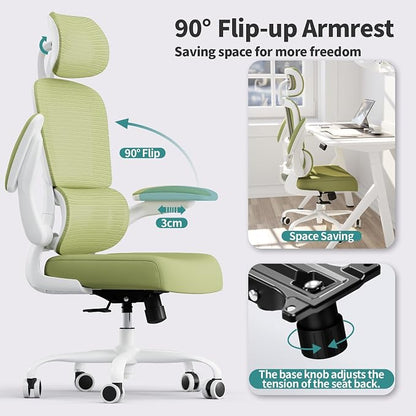 TRALT Office Chair Ergonomic Desk Chair, 330 LBS Home Mesh Office Desk Chairs with Wheels, Comfortable Gaming Chairs (Green)