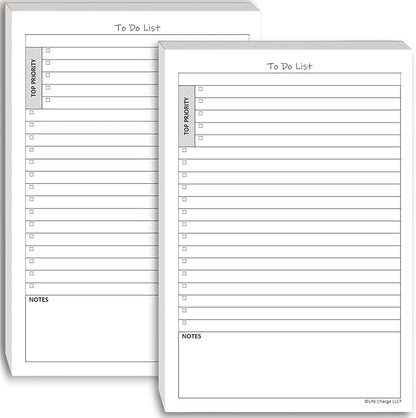 Life Charge To Do List Notepads for Work, Daily Checklist Planner Pads with Priority & Notes, 2 Pack, 100 Pages Total, 8.5 x 5.5 Half Letter, Portrait
