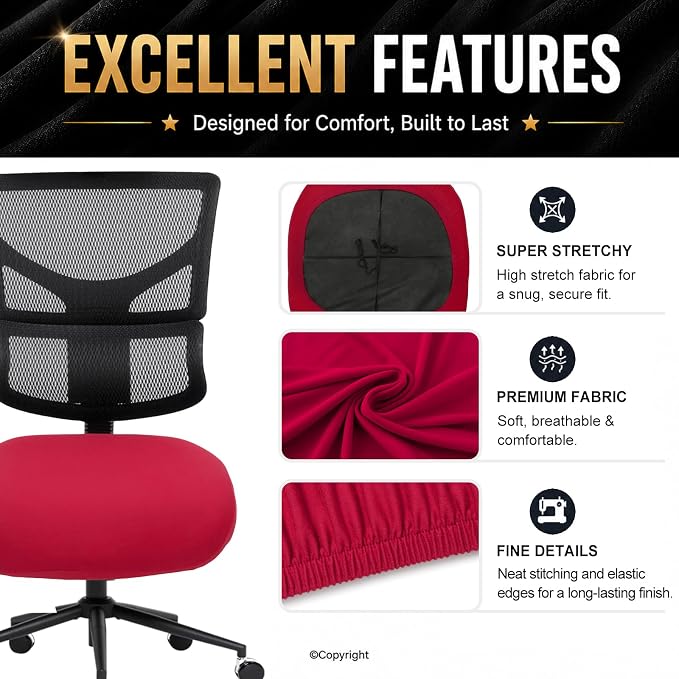 DIVA EN CAMINO DEC Stretchable Desk Office Chair Seat Cushion Covers - Universal Spandex Computer Chair Slipcover - Anti-Scratch Dogs, Cats, Pets Removable Washable Cushion Protectors (Red)