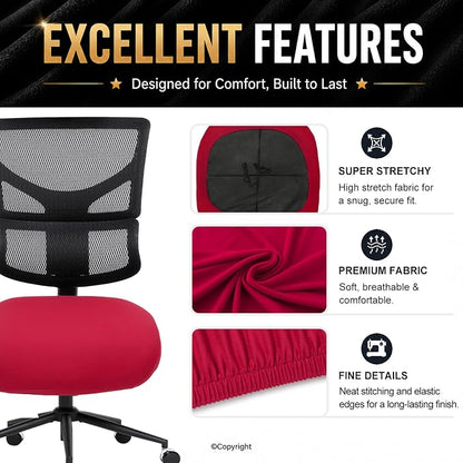 DIVA EN CAMINO DEC Stretchable Desk Office Chair Seat Cushion Covers - Universal Spandex Computer Chair Slipcover - Anti-Scratch Dogs, Cats, Pets Removable Washable Cushion Protectors (Red)