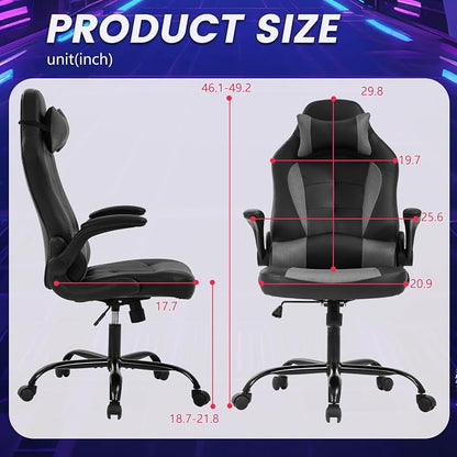 BestOffice Gaming Chair Office High-Back PU Leather Racing Chair Reclining Computer Executive Desk Chair with Lumbar Support Adjustable Arms Rolling Swivel Chair for Women, Men(Grey)