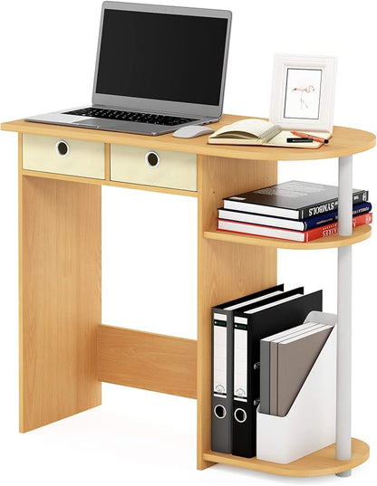 Furinno Go Green 32-Inch Oak Computer Desk, Office Desk with 2 Side Shelves and Storage Bins, Rectangular Home Office Desk, Gaming Desk for Home Office, Bedroom, Study Room, Light Beech