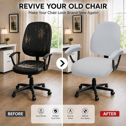 Separate Split Office Chair Seat Covers with Armrest Covers - Universal Stretch Computer Chair Slipcover - Washable Rotating Backrest Coverings & Cushion Protectors for Dogs, Cats, Pets