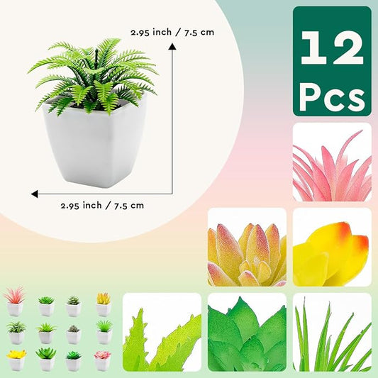 12 Pcs Mini Artificial Succulents Plants, Small Fake Potted Realistic Textured Succulent Premium Decor for DIY Crafting Home Floral Wall Garden Arrangement Office Decoration