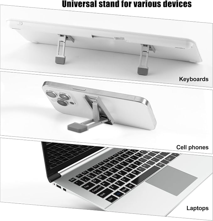 Gosknor 2pcs Foldable Keyboard Riser Stand for Desk, Adjustable Tilt & Portable Mini Laptop Feet Ergonomic Computer Keyboard Lift with Anti-Slip Pads Office Accessories (Silver)