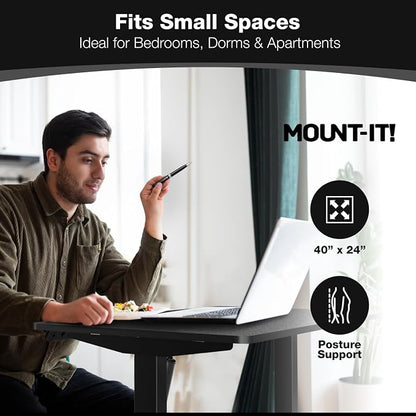 Mount-It! Electric Standing Desk Adjustable Height 40x24 – Compact Sit Stand Desk with Memory Presets, Home Office Workstation, Ergonomic Small Computer Table, Black Frame and Black Top
