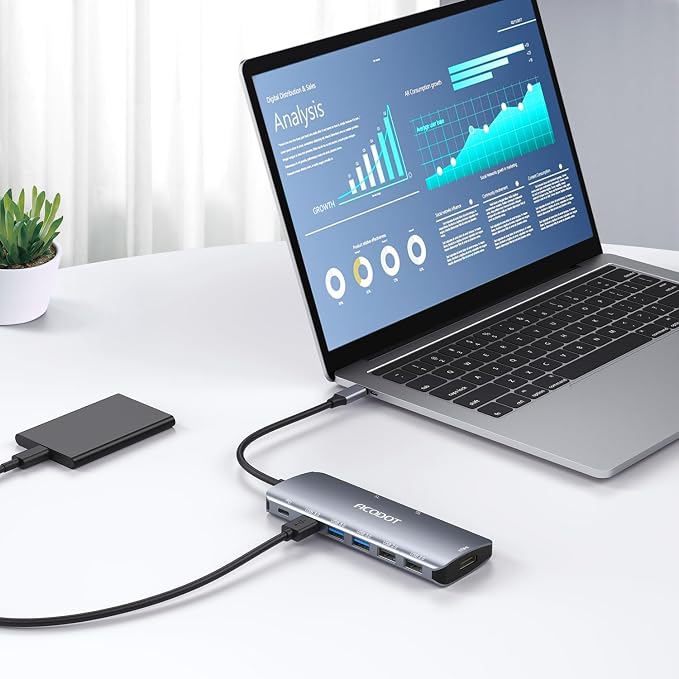 USB C Hub, Acodot 9-in-1 USB C Dongle, All-in-One USB C Hub Multiport Adapter with 3 x USB 3.0 ports, 4K HDMI, 100W Power Delivery, MicroSD/SD Card Reader for MacBook Air, MacBook Pro, XPS