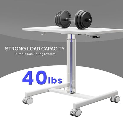 GallopFun Mobile Laptop Standing Desk Adjustable Height, Small Mobile Desk Workstation with Wheels, Portable Rolling Computer Desk Cart for Home Office Classroom (White)