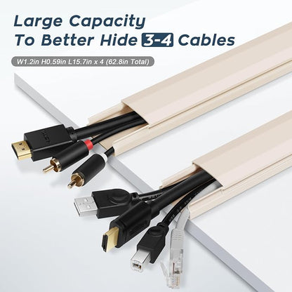 TV Cable Hider - 62.8in PVC Cord Hider Cable Management Wall, Paintable Cable Concealer for Wall Mounted TV, Cable Raceway Beige Wire Hider, Wall Wire Covers for Cords, 4* L15.7in *W1.2in *H0.59in