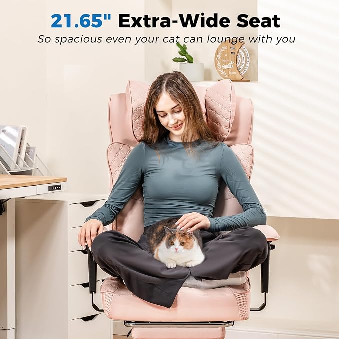 GTPLAYER Big and Tall Office Chair, Wide Ergonomic Gaming Chair with Deluxe Embossing Designed Leather with Foot Rest,150°Reclining Adjustable Soft Armrests Pocket Spring Back Support and Pillow