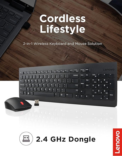 Lenovo 510 Wireless Keyboard & Mouse Combo, 2.4 GHz Nano USB Receiver, Full Size, Island Key Design, Left or Right Hand, 1200 DPI Optical Mouse, GX30N81775, Black