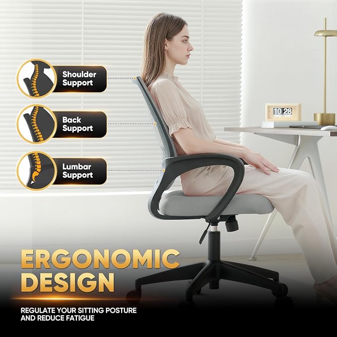 Magshion Ergonomic Office Chair Pack of 2, Mid-Back Mesh Desk Chair, Adjustable Swivel Computer Chair with Lumbar Support & Breathable Backrest for Gaming, Work, Study, 300 Lbs Capacity, Light Gray